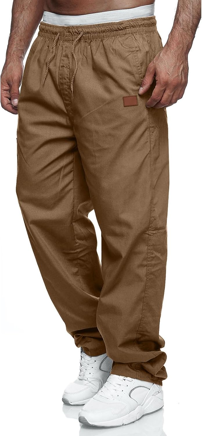 Mens Casual Jogger Pants Relaxed Fit Cargo Pants Drawstring Sweatpants Hiking Outdoor Twill Sport Pants