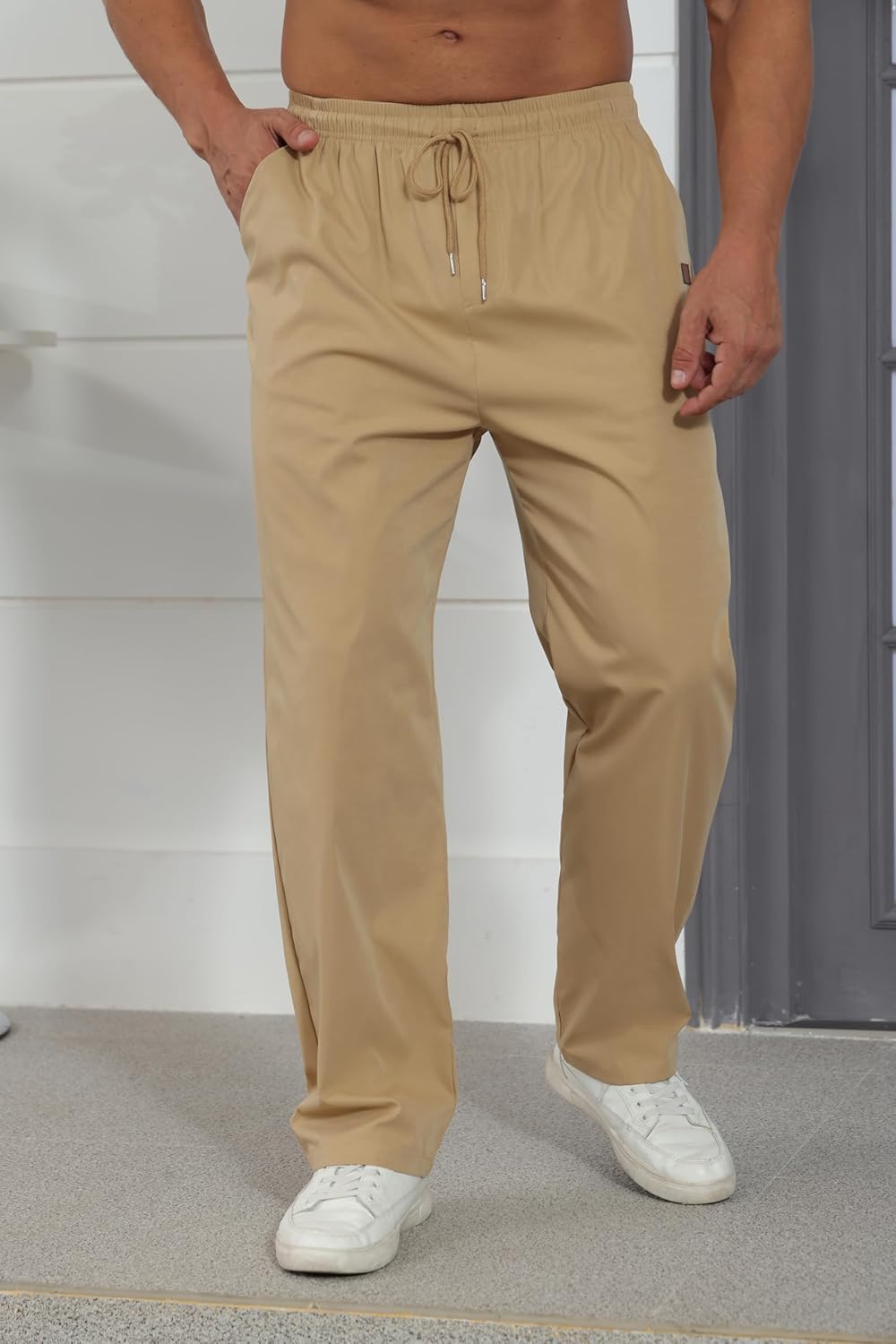 Mens Casual Jogger Pants Relaxed Fit Cargo Pants Drawstring Sweatpants Hiking Outdoor Twill Sport Pants