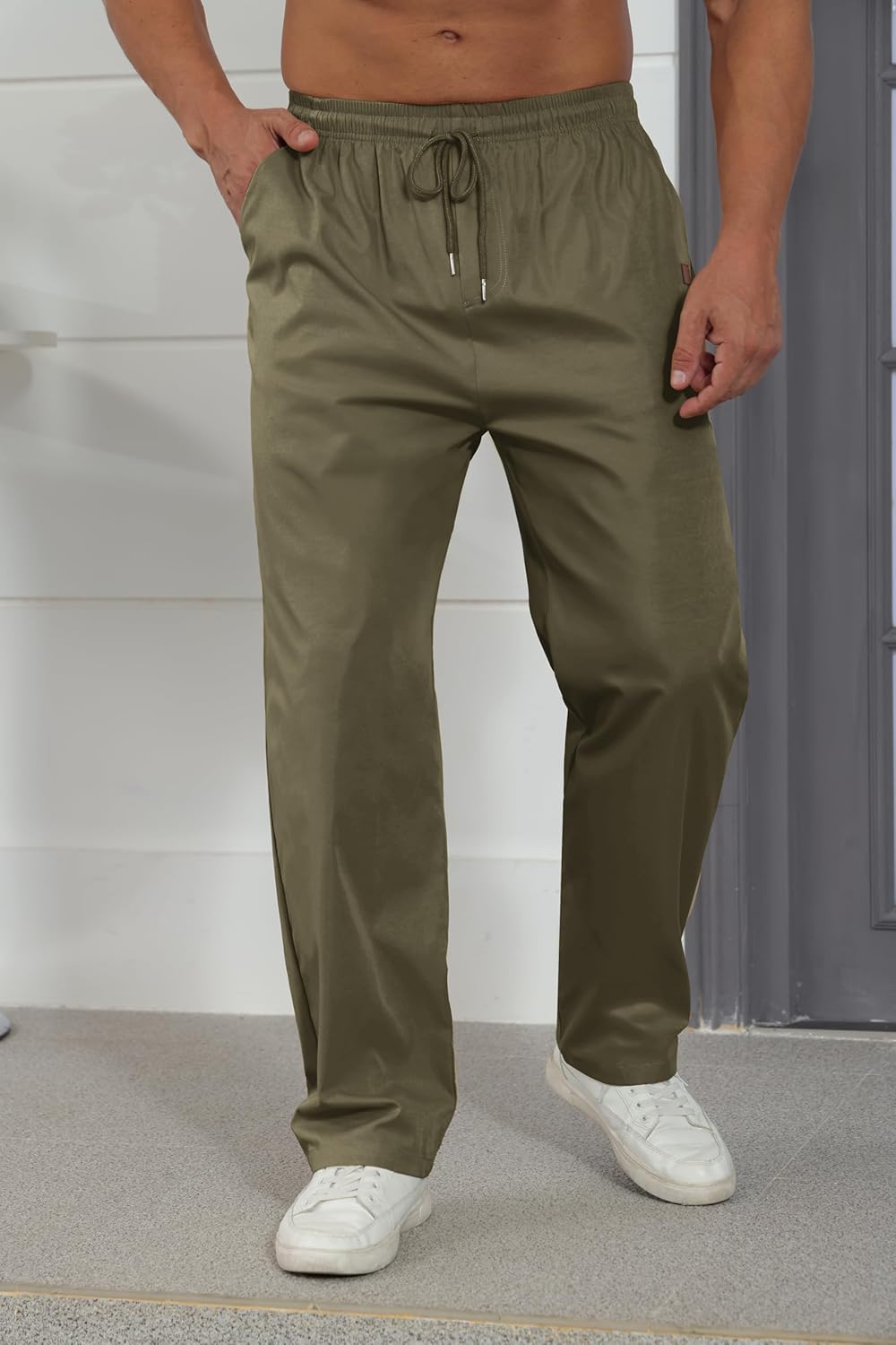 Mens Casual Jogger Pants Relaxed Fit Cargo Pants Drawstring Sweatpants Hiking Outdoor Twill Sport Pants