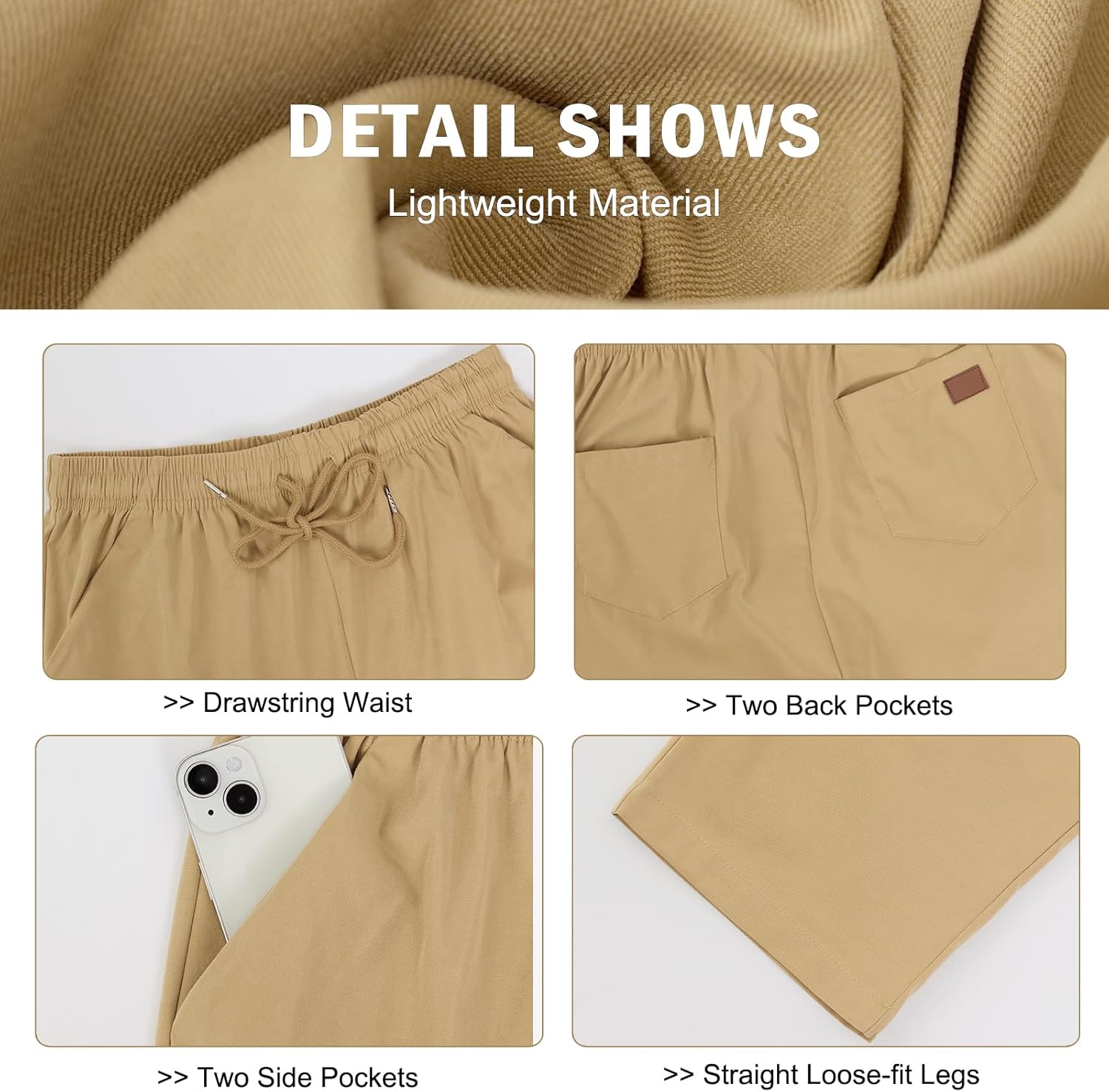 Mens Casual Jogger Pants Relaxed Fit Cargo Pants Drawstring Sweatpants Hiking Outdoor Twill Sport Pants