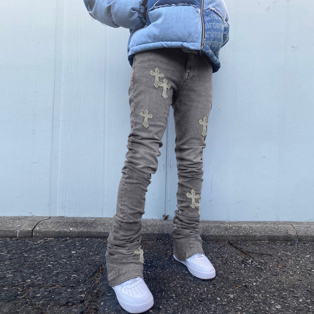 Cross Embroidery Vintage Wash Lounge Jeans