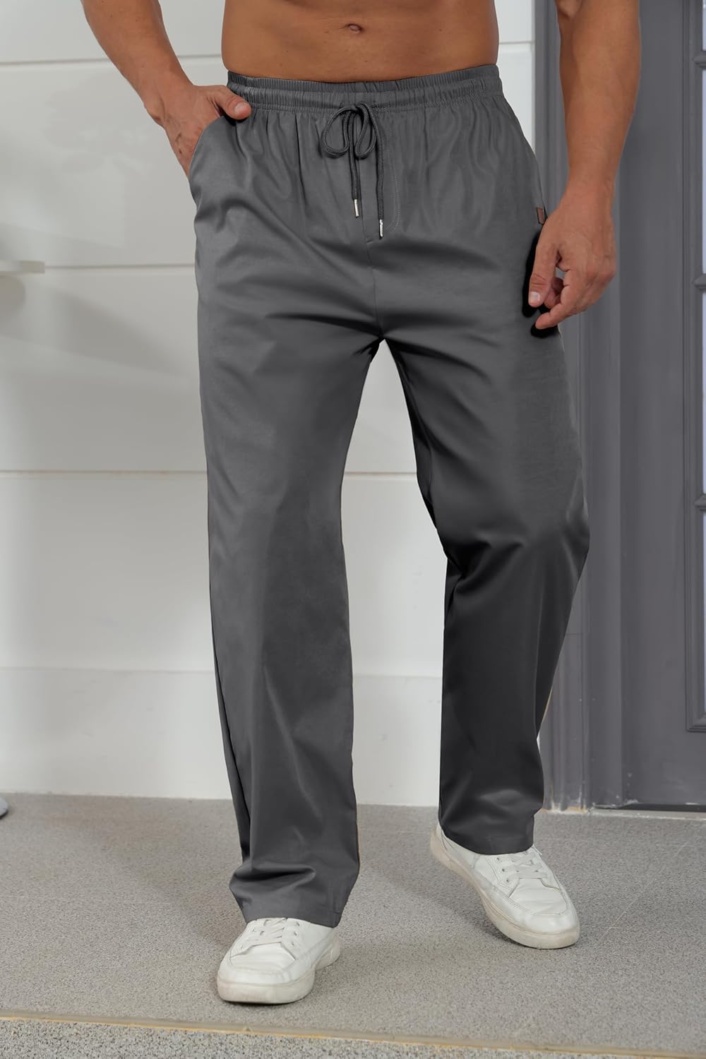 Mens Casual Jogger Pants Relaxed Fit Cargo Pants Drawstring Sweatpants Hiking Outdoor Twill Sport Pants