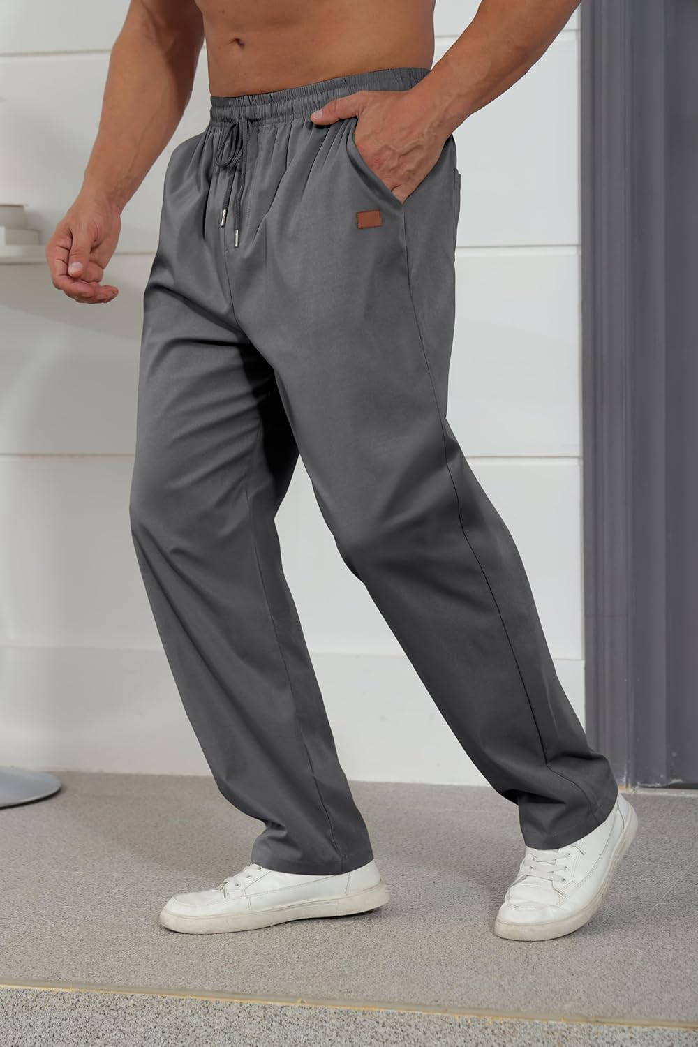 Mens Casual Jogger Pants Relaxed Fit Cargo Pants Drawstring Sweatpants Hiking Outdoor Twill Sport Pants
