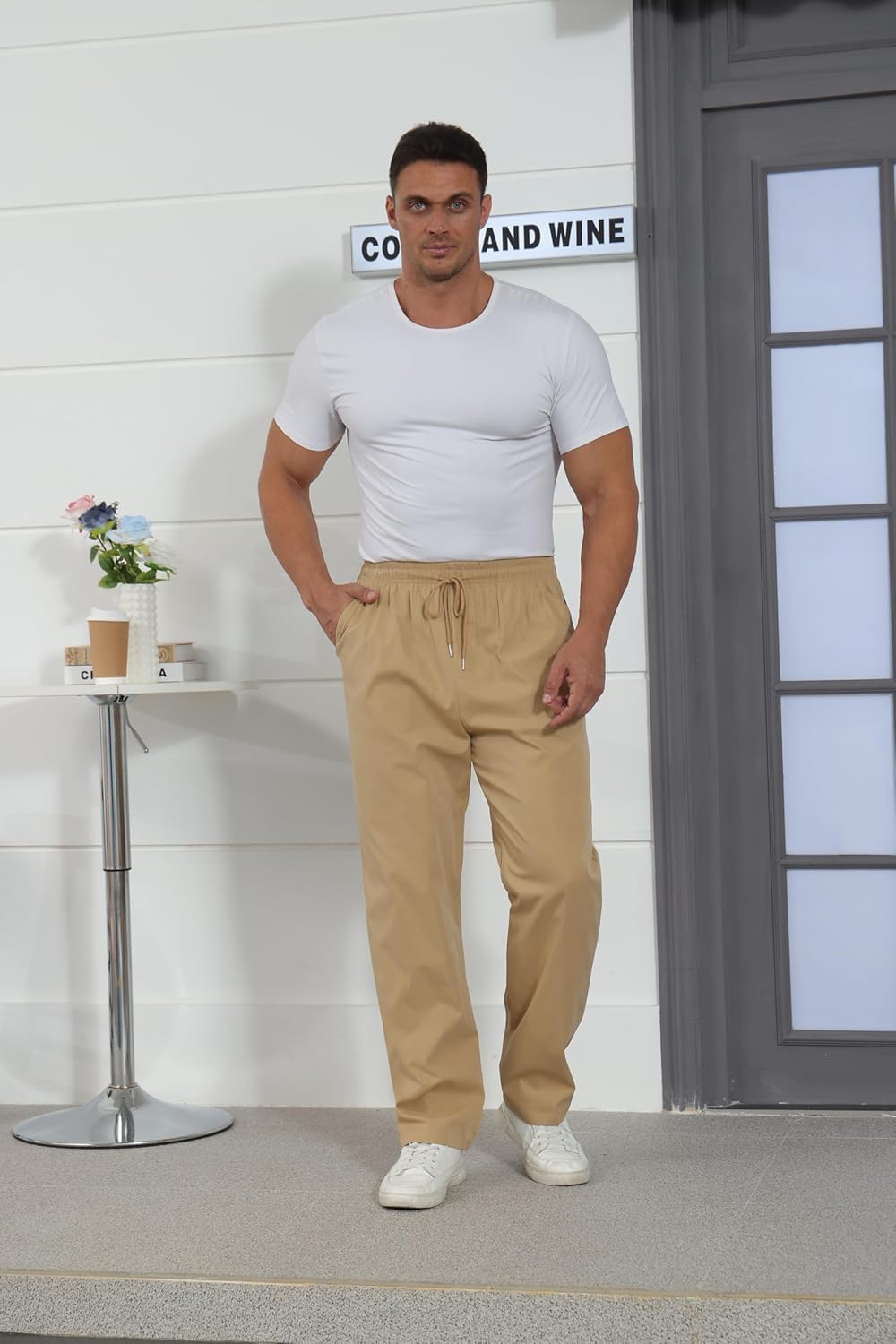 Mens Casual Jogger Pants Relaxed Fit Cargo Pants Drawstring Sweatpants Hiking Outdoor Twill Sport Pants